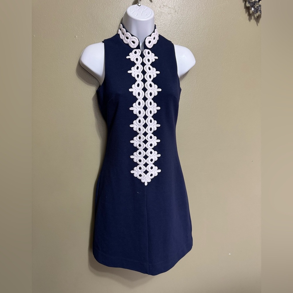 Lilly Pulitzer Callista High Collar Shift‎ Dress True Navy Size XXS